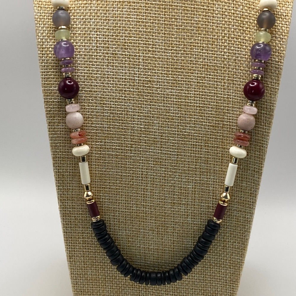 Stella & Dot Necklace Mixed Bead Boho Multi-Color Semi- Gemstones 20.5"